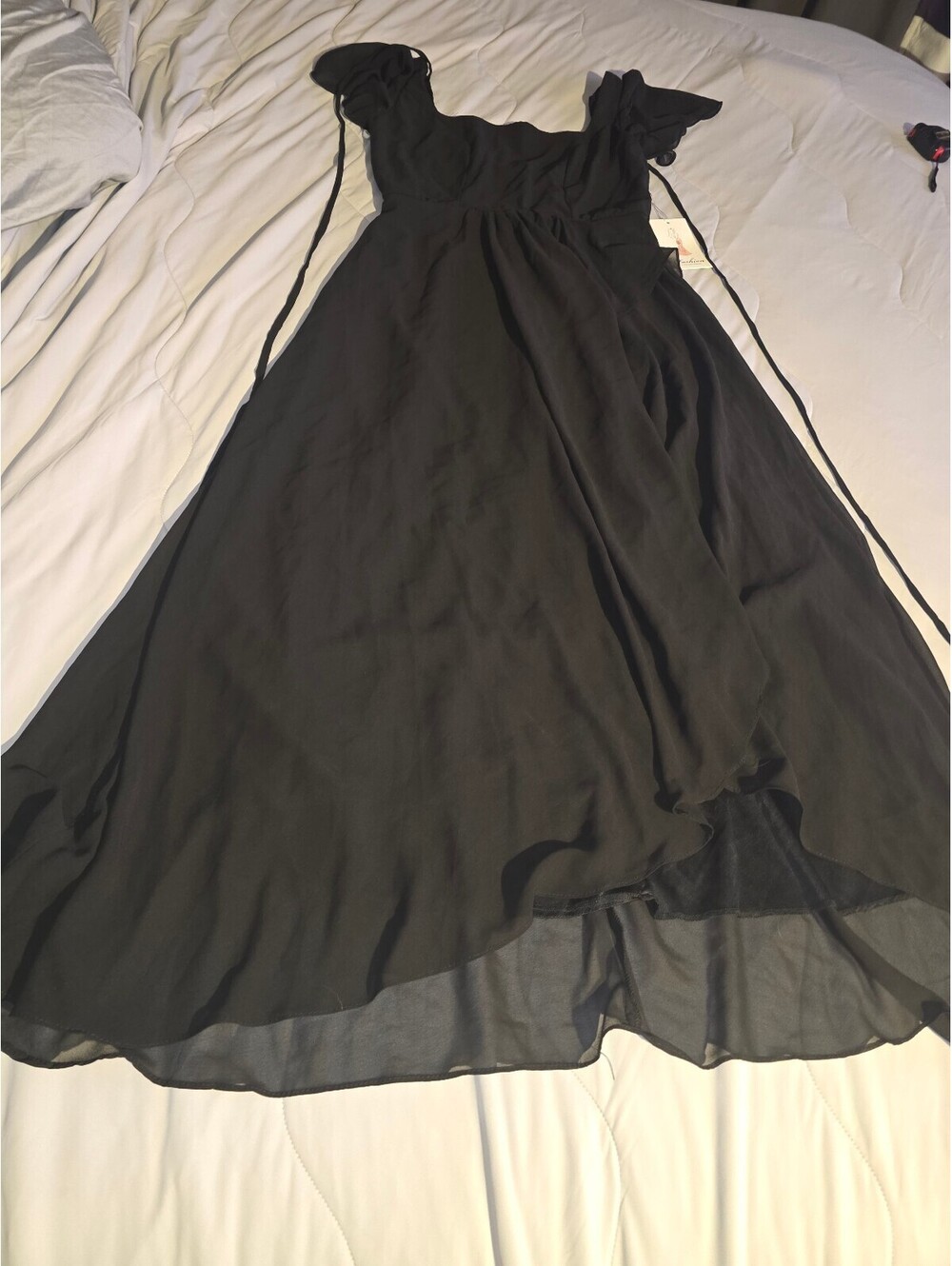 Women's Black Formal Dress Strapless Chifton Layers Flare - Size Large